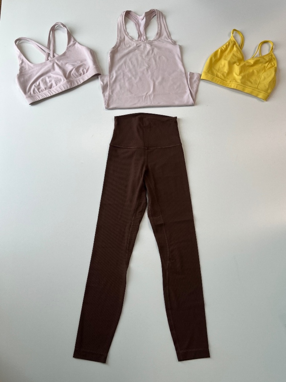 0082 Lululemon 4 piece set two bras SIZE 6, tank US 2 & ribbed leggings size 2